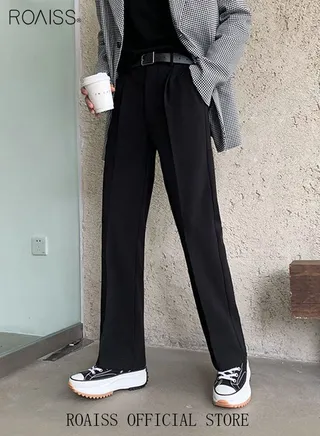 Men's Suit Pants with Loose Straight Vertical Version Casual Trousers for Students 