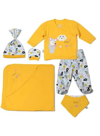 Baby Set 6 pcs Pants & Top, Beanie, blanket, socks & Bib 