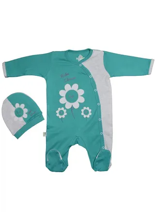 Baby Sunflower Jumpsuit footed with Beanie set 