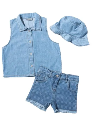Girls Set - Gillet With Short And Hat 