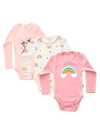 Bundle Of Three Long Sleeves Snap Closure Bodysuit 