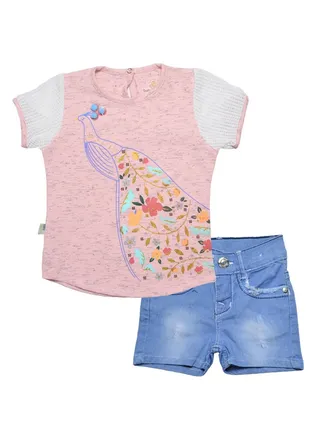 peacock Baby set with Print T-Shirt And Shorts Pink 
