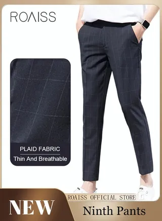Young Men's Suit Pants Straight Fit British Plaid Thin Section Business Casual Pants Cropped Pants 