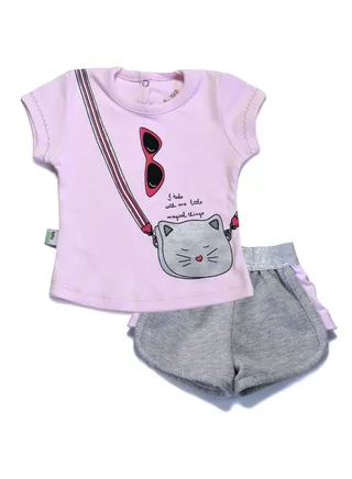 Baby set with Print T-Shirt And Shorts Pink 