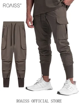 Men's Casual Trousers European Style Trend Quick-Drying Drawstring Pants Multi-pocket for Men Sports Trousers Spring and Autumn 