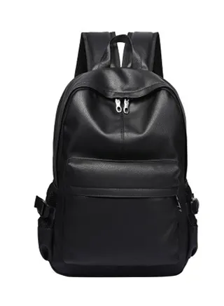Young College Student Leather Backpack Black 