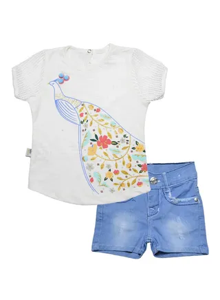 peacock Baby set with Print T-Shirt And Shorts White 