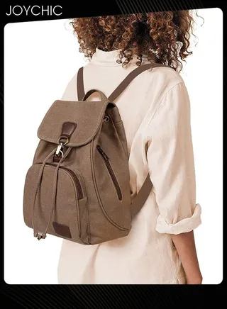 Retro Trendy Women Girls Large Capacity Canvas Backpack Multi Pocket School Bag for Travel Sports Outdoor Camping Hiking Cycling Brown 