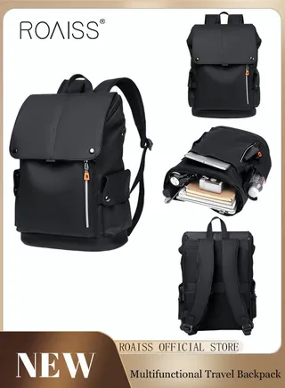 Functional PU Leather Backpack Large Capacity Short Distance Travel Solid Color Design Workwear Style Student Backpack Computer Bag 
