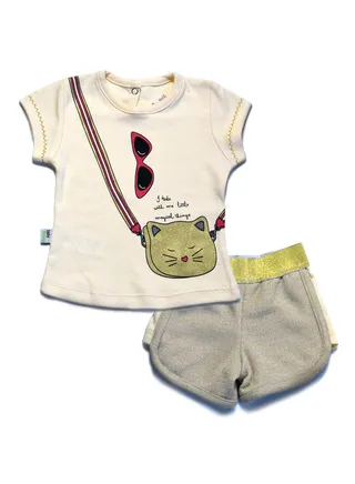 Baby set with Print T-Shirt And Shorts Beige 