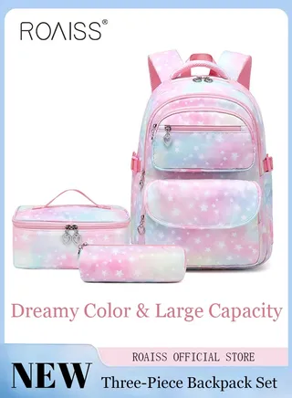 3 Piece Backpack Set Large Capacity Waterproof and Wear Resistant Same Color Series Lunch Bag and Pencil Case 