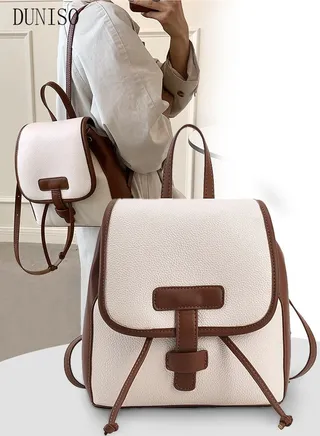 Fashion Retro Travel Backpack For Women Faux Leather Large Capacity School Backpack Double Shoulder Backpack For College Girls Students 