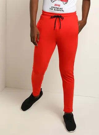 Knitted Rib Drawstring Detail Mid-Rise Skinny Fit Plain Cuff Joggers Dark Orange 