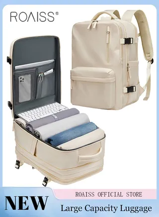 High Capacity Business Travel Backpack Expandable Luggage Bag for Short Trips Dry and Wet Separation Scientific Storage Business Computer Bag Simple Solid Color Design with Independent Shoe Storage 