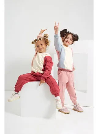 Girls  Printed Cotton Set of sweatshirt and pants - Burgundy 
