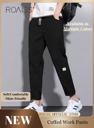 Men Fashionable and Comfortable Cotton Cargo Pants Loose Fit Joggers with Cuffed Ankles Ideal for Sports and Casual Wear 