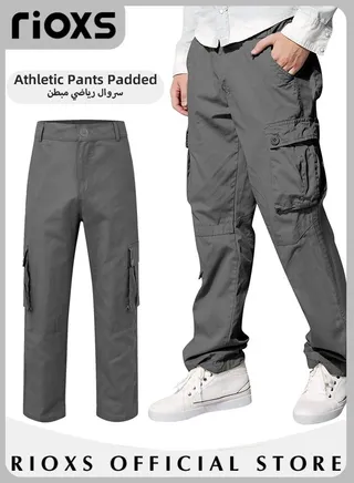 Men's Cargo Pants with Pockets Cotton Hiking Sweatpants Casual Athletic Jogger Sports Outdoor Trousers Relaxed Fit 