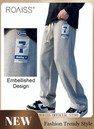 Men's Sports Pants Waffle Fabrics Loose Fit Casual Pants with Elastic waistband 