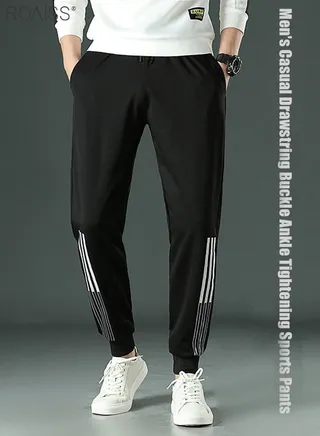 Men's Fashion Sports Casual Pants Drawstring Elastic Waist Harun Pants High Elastic Ankle Tight Sweatpants Calf Print Decorative Pants 