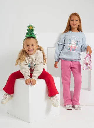 Girls  Printed Cotton Set of sweatshirt and pants-Blue 
