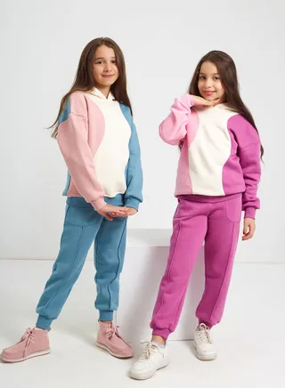 Girls  Printed Cotton Set of sweatshirt and pants-blue 