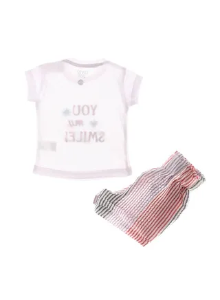 Striped & Stitched Girls Shorts & Tshirt Set 