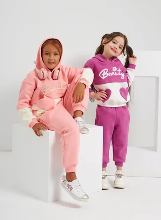 Girls  Printed Cotton Set of sweatshirt and pants-purple 