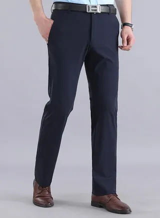 Casual Business Ice Silk Trousers Men'S Daily Commuting Formal Occasions High Elastic Design Straight Suit Trousers 