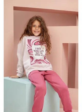 Girls  Printed Cotton Set of sweatshirt and pants 