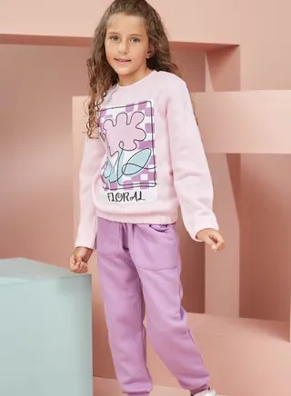 Girls  Printed Cotton Set of sweatshirt and pants 
