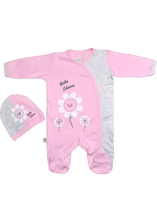 Baby Sunflower Jumpsuit footed with Beanie set 