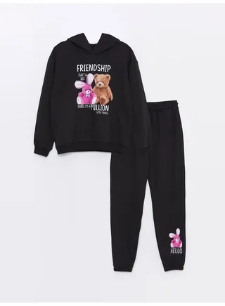 Hooded Printed Long Sleeve Girl Sweatshirt and Sweatpants 