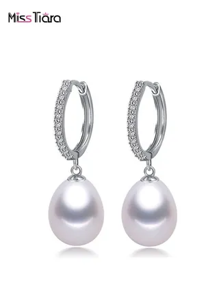Freshwater White Pearl Drop Earrings S925 Sterling Silver Dangle Pearl Earrings for Women 