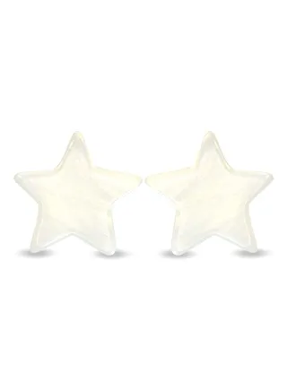 18 Karat Gold Star Design Mother Of Pearl Stud Earrings 