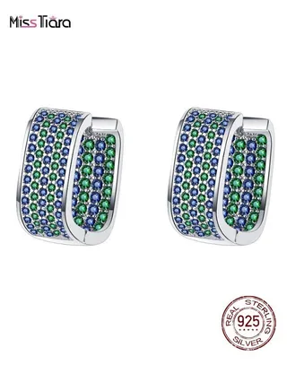 S925 Sterling Silver full Diamond Three-dimensional Square Earrings for Women and Girls 