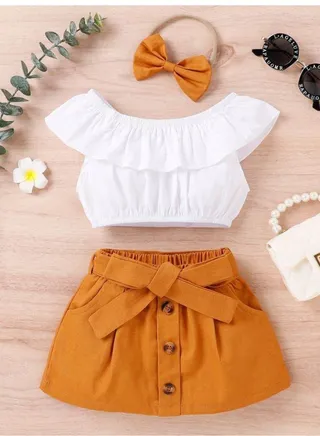Children's clothing set, pocket + pants + headband, is very suitable for going out 