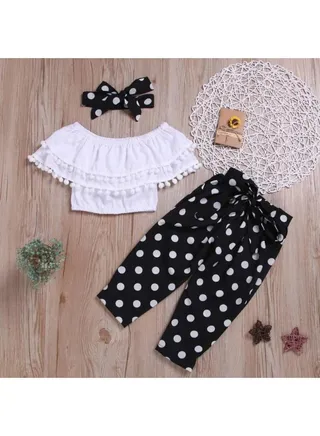 Children's clothing set, blouse + pants + headband, is very suitable for going out 