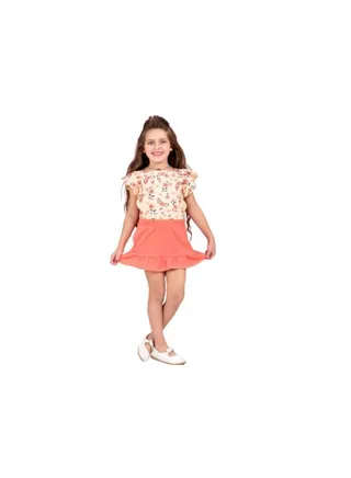 Girls' outing set consisting of a beige T-shirt with flowers and Simon shorts 