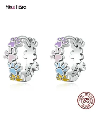 Animal Cat Dog Paw S925 Sterling Silver Color Studs Earrings For Women and Girls 
