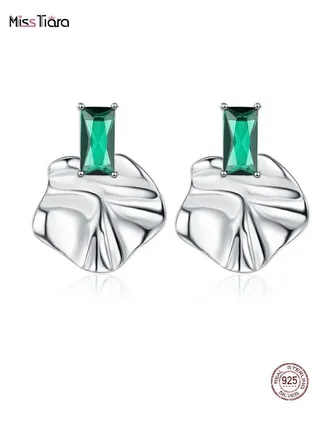 S925 Sterling Silver concave-convex Geometric shape Zircon Earrings for Women and Girls 