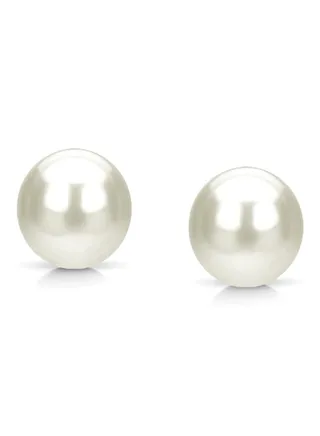 14K Solid Gold 7-7.5mm White AAA Freshwater Pearl Stud Earrings 