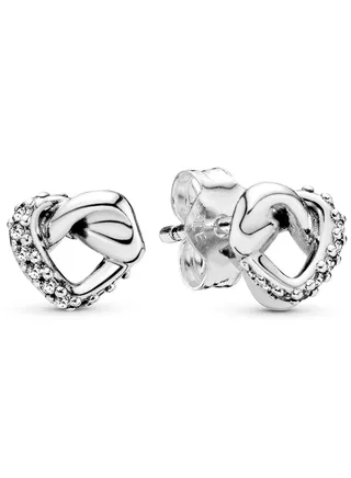 Pandora Jewelry Knot Heart Stud Earrings in Cubic Zirconia in 925 Sterling Silver 