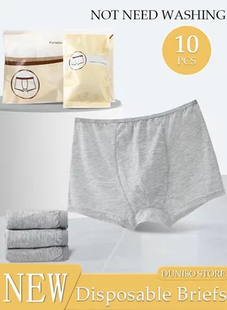 10PCS Men's Disposable Briefs 100% Cotton Disposable Underwear  Mid Waist Panties for Business Travel Hospital Stays Underpants Grey 