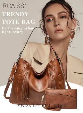 Large Crossbody Bags Ladies Shoulder Handbags Purse Set for Women Hobo Totes PU Leather Purses and Handbags Shoulder Bag Vegan Leather Tote 