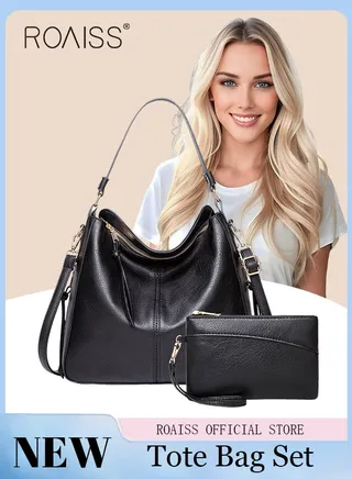 Large Crossbody Bags Ladies Shoulder Handbags Purse Set for Women Hobo Totes PU Leather Purses and Handbags Shoulder Bag Vegan Leather Tote Brown 