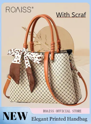 Shoulder Tote Bags for Women Top Handle Satchel Ladies Fashion Office Casual Handbags Large Capacity PU Material Stylish Scarf Decoration 