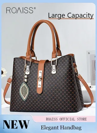 Shoulder Tote Bags for Women Top Handle Satchel Ladies Fashion Office Casual Handbags Large Capacity PU Material Stylish Leaf Decoration 
