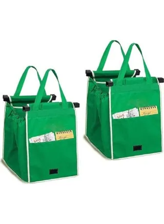 Reusable Shopping Bags,Foldable Grocery Tote Bags with Handles, Easy to Clean, Clip on Cart (Green) 