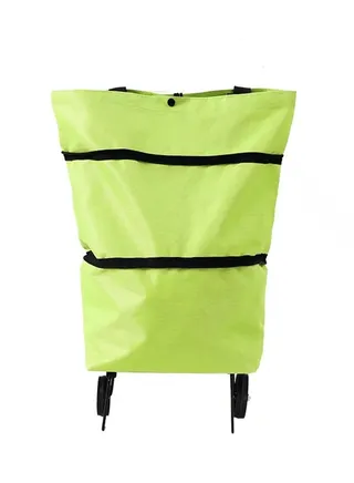 2 in 1 Foldable Shopping Cart - Portable Trolley Bags for Shopping Cart, Grocery Cart on Wheels Foldable, Utility Bag with Wheels for Shopping Travel (Green) 