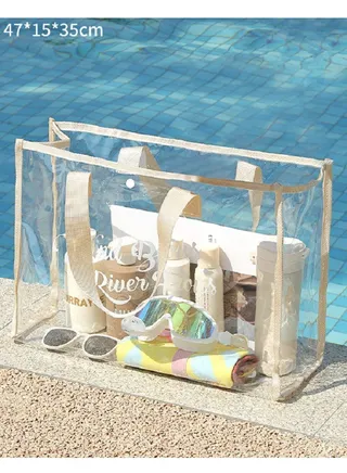 Transparent Beach Bag Large Capacity Portable One Shoulder Jelly Bag Waterproof Travel Storage Swimming Bag yellow 